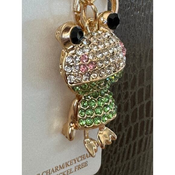 Frog Bag Charm Keychain Bling Crystals Gold - Picture 2 of 9